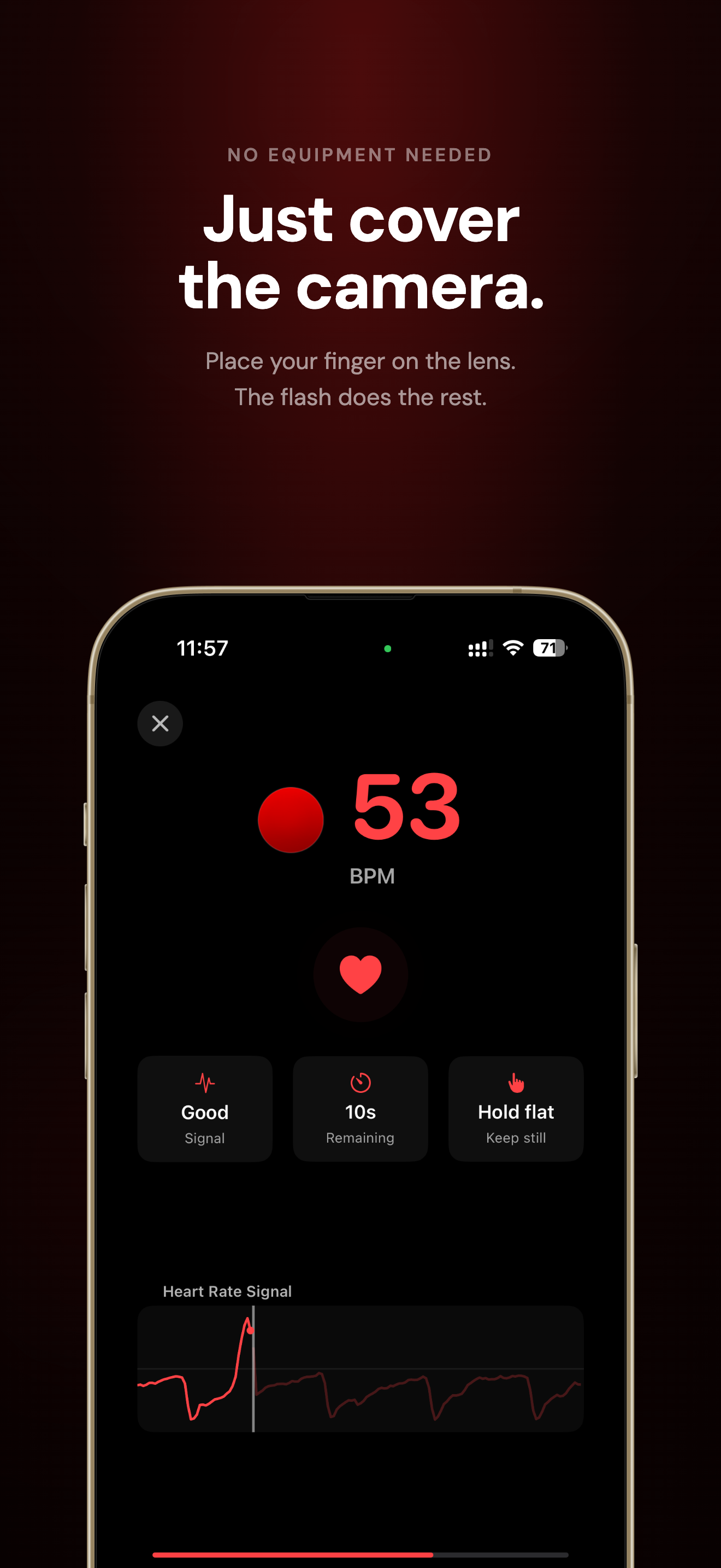 Live heart rate measurement with waveform