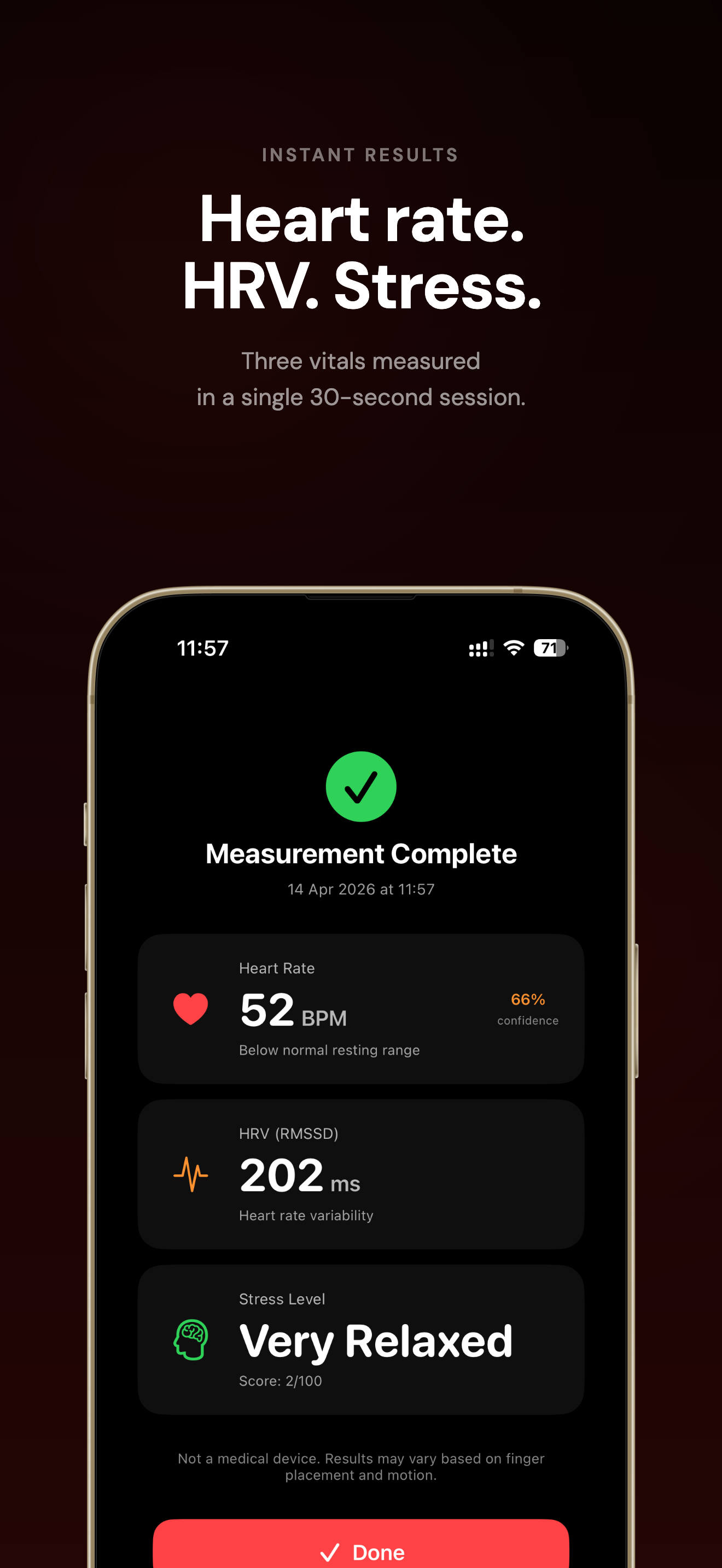 Measurement results screen